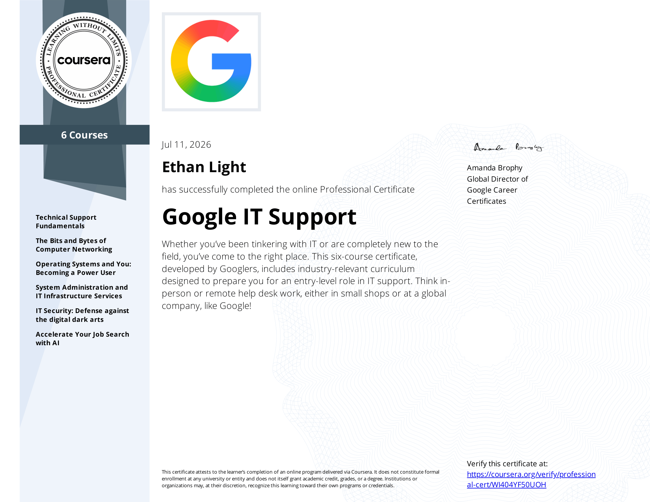 Google IT Support Professional Certificate image